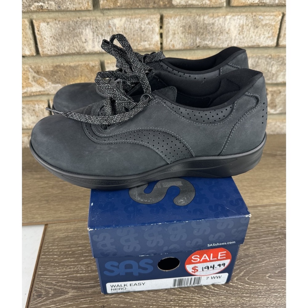 SAS Walk Easy Nero Black Women's Walking Shoes Sz 7 WW New 2380-237